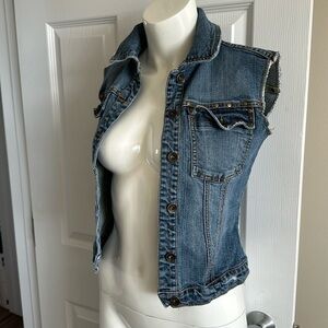 Nitrogen signature XS denim jean jacket with embroidery bird and nature back